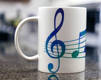 Music Notes Galore: 15 oz White Mug with a Pattern of Music Notes, perfect for Music Lovers.