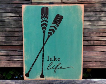 Embrace the Serenity of Lakeside Living with Our 'Lake Life' Wood Canvas Sign!