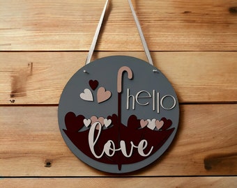 12" Round Layered Wood Sign - Hello Love