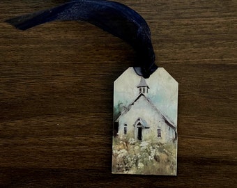 Country Church Wood Tag - Gift Tags - Junk Journal Tags