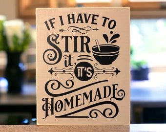 Stir It Up with Humor" Wood Canvas Sign – Tan with Black Vinyl Lettering, Funny Kitchen Decor