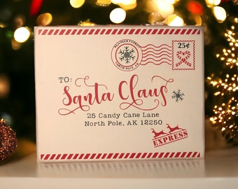 Bring the Magic of the Holidays to Your Home with our 8" x 10" Wood Canvas Sign Designed to Look Like an Envelope Addressed to Santa Claus