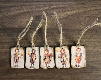 Little Clown Wooden Tags (Set of 5) - Gift Tags - Junk Journal Tags - Crafting Tags