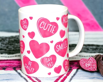 Sweeten Up Your Morning Routine with Our Pink Candy Hearts Mug