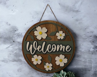 12" Round Layered Wood Sign - Welcome