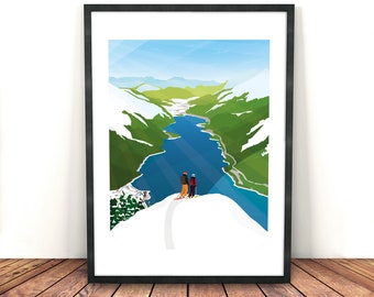 Skitour print bergwand, cadeau-idee, skiposter skitour, poster Nordic, cadeau voor mannen, Kerstmis, winter, ski, kunst