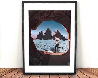 Trail Running 3 Peaks Print (Nature, Gift for Trail Runner, Outdoor, Christmas, Nature, Gift Idea, Trail, Mountains, Dolomites)