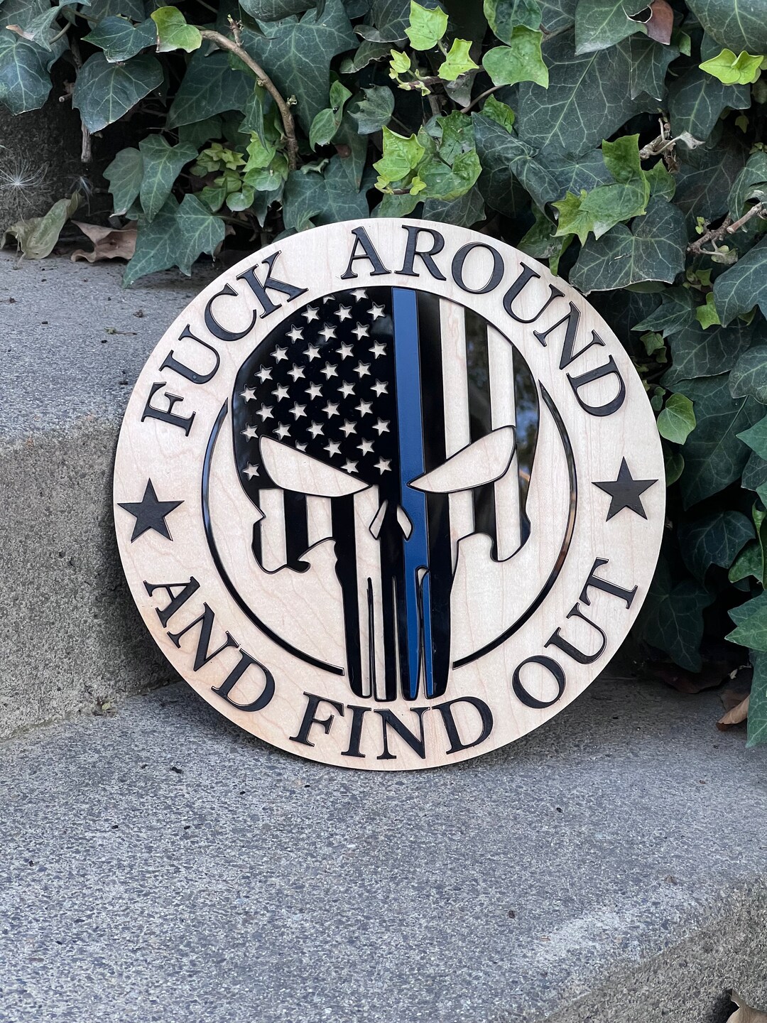FAFO Thin Blue Line Punisher Skull Flag Sign - Etsy