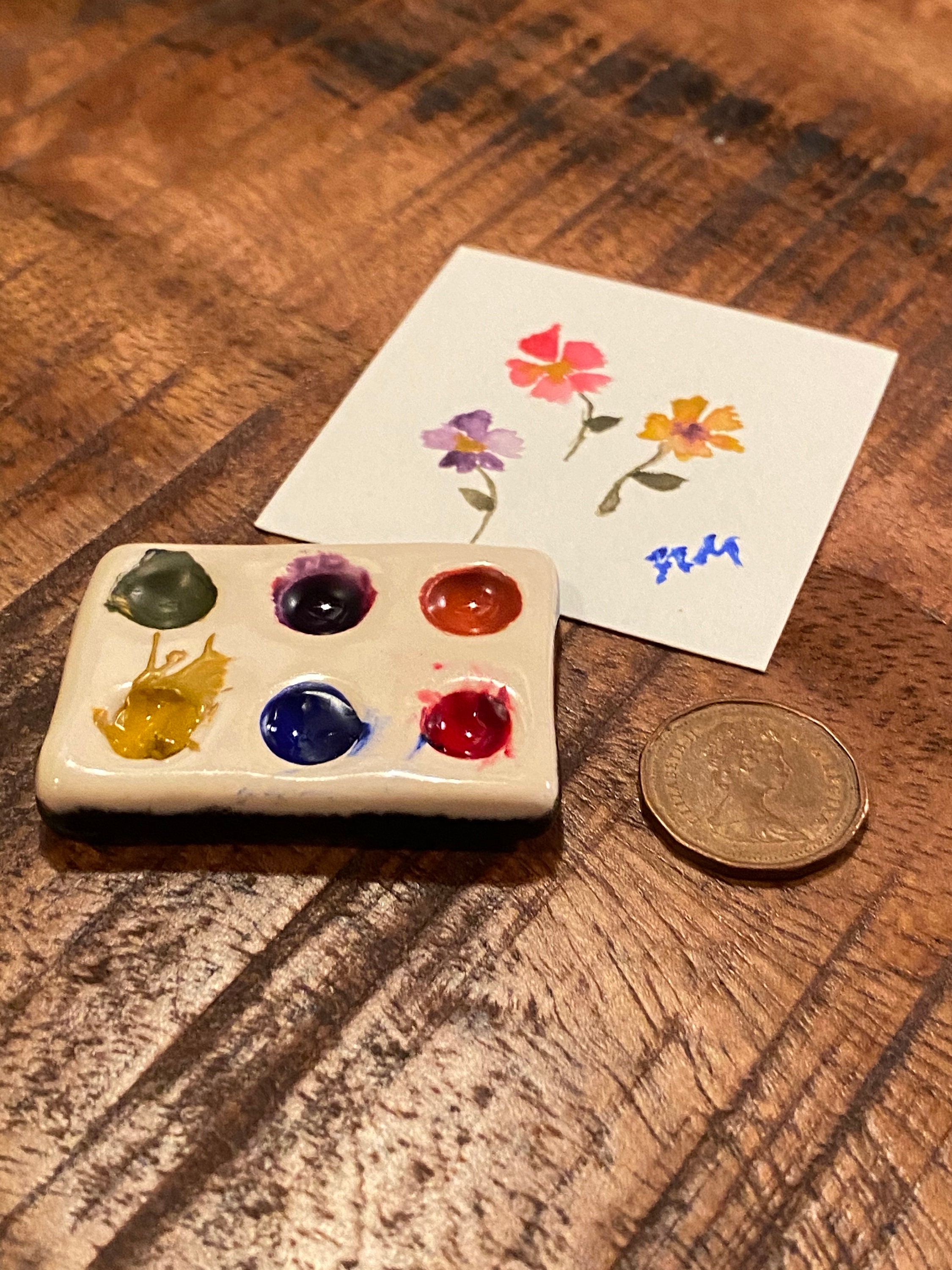 Tiny Watercolor Paint Palette with Size 0 Brush Miniature Art Etsy