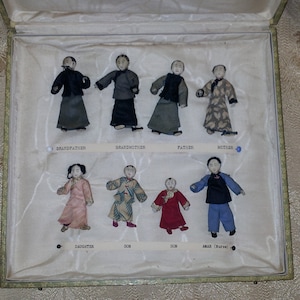 Cartier Japanese Doll Family Asian Antique Vintage Box Set HAND MADE Folk Art