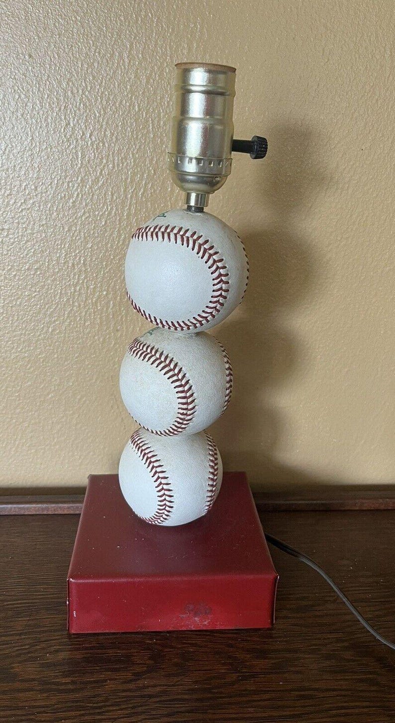Vintage Stacked Baseball Lamp 13" Tall - Red Metal Base - Tested ...
