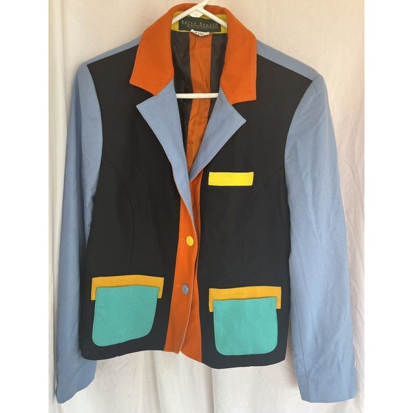 Harve Benard by Benard Holtzman Colorblock Wool Blend Button Blazer Jacket