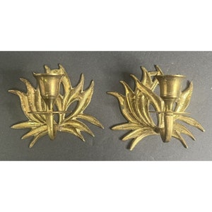 Set of Vintage Brass Lotus Flower Decorative Wall Candleholder Metal Sconces