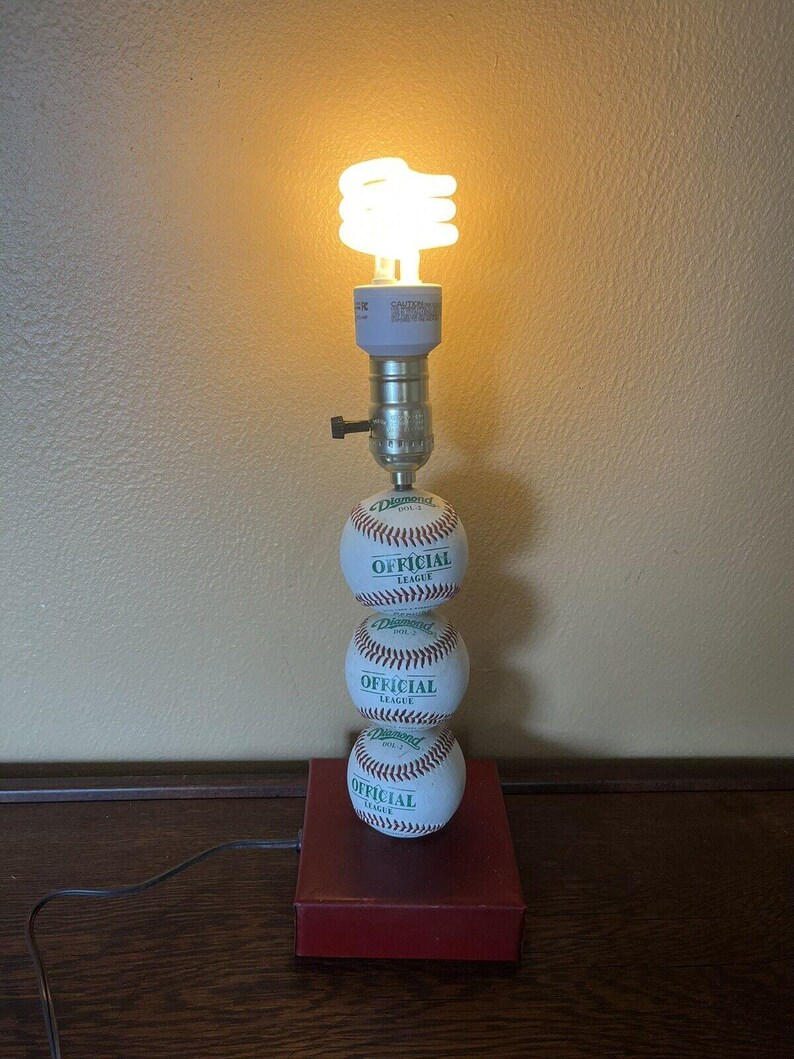 Vintage Stacked Baseball Lamp 13" Tall - Red Metal Base - Tested ...