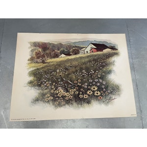 Vintage Brad Litho Print 9"X12" Scafa 1976 Tornabene Art Farm Pasture Field