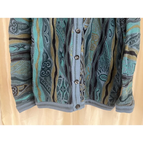 Womens COOGI 3D Knit Button Up Sweater Aqua Blue … - image 3