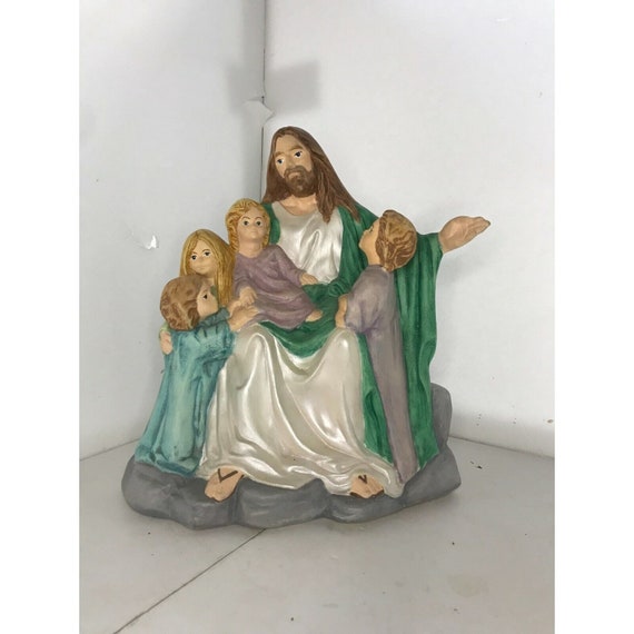 Vintage Statue Jesus With the Little Children Hand Painted Etsy