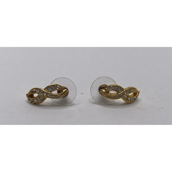 Infinity Twist Loop Rhinestone Earrings Gold Tone… - image 1