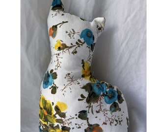 Vintage Handmade Cat Pillow Floral Kitty Cottagecore Shabby Chic Decor