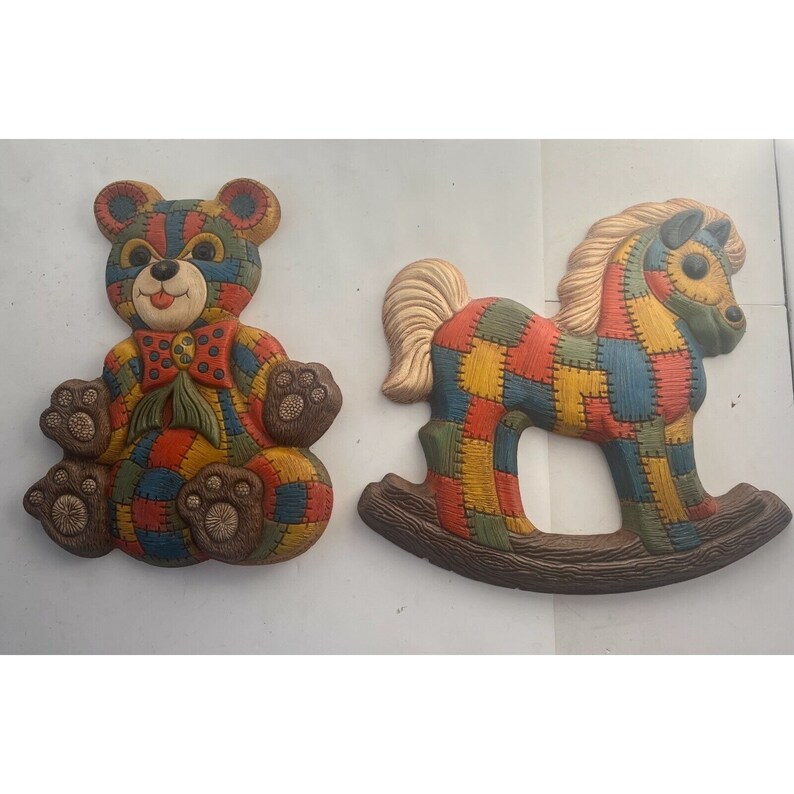 Vintage 1979 Foam Craft Nursery Teddy Bear and Rocking Horse - Etsy