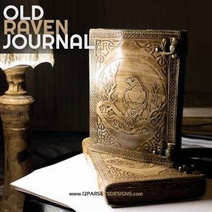 Old Raven Leather Journal (6"x8") | Watercolor Grimoire, Handmade Embossed Notebook, TTRPG Logbook, DnD Tabletop Roleplaying Artbook, Cotton