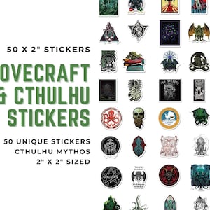 50 HP Lovecraft and Cthulhu Stickers | Fifty Unique Stickers, 2"x2" Sized, Party Gifts, Cosmic Horror Lover, Cthulhu Mythos, Call of Cthulhu