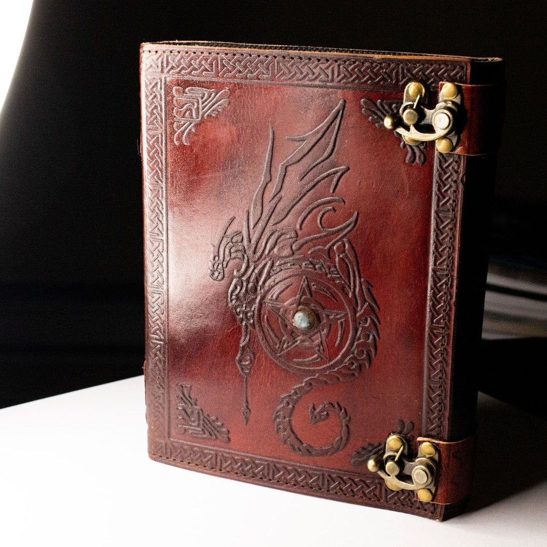 Dragon Grimoire Handmade Leather Journal 6x8 Cotton Watercolor Paper