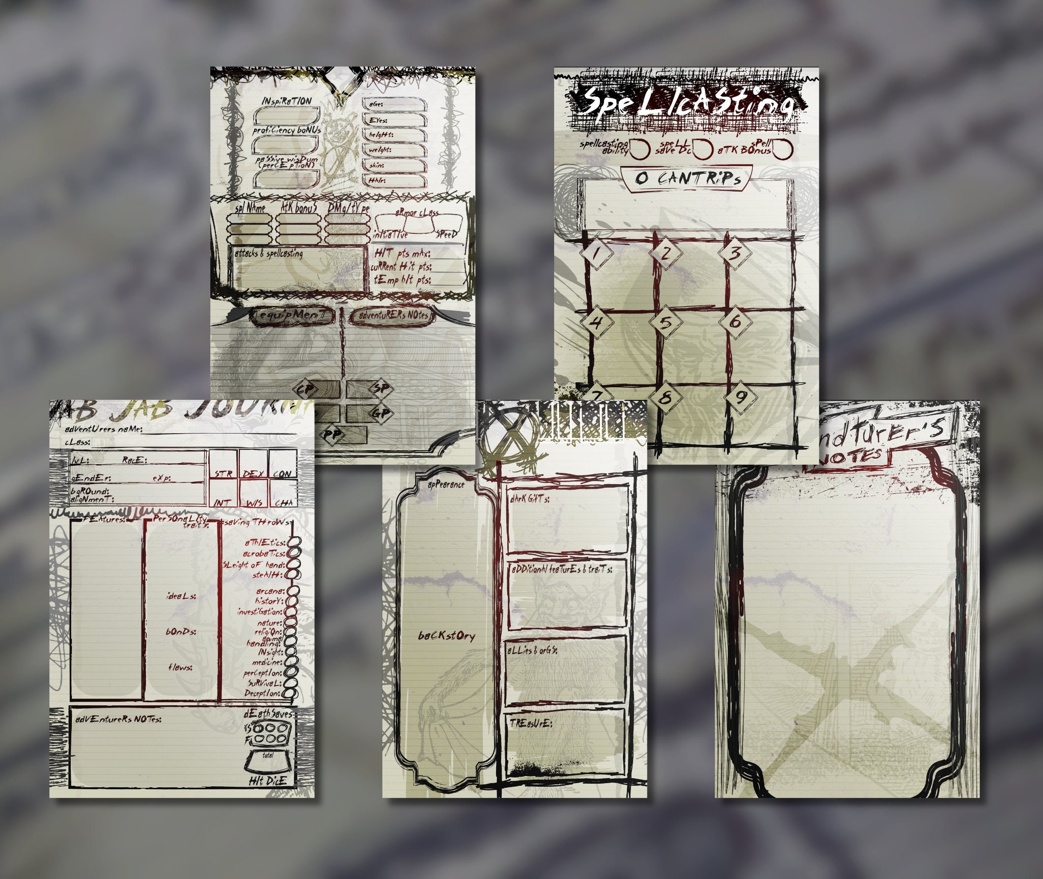 Goblin Journal TTRPG Character Sheet Book 25 Full Character Sheets for