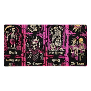 Skelett Tarot MTG Spielmatte | 35x16", 3 mm dickes, Dungeons and Dragons Mousepad, Geschenk für Astrologie, Computerzubehör, magische Party.