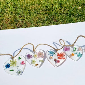 Heart garland bunting real pressed flowers floral decoration, party, garden, birthday, wedding, anniversary, event home decor wall hanging image 5