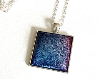 Textured ink effect Necklace pendant, alcohol ink, galaxy celestial, silver colourful pendant, abstract jewelry, artistic, Petri effect