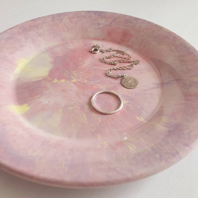 bedroom best friend birthday jewellery ring key holder tie dye effect Trinket dish,2 shapes plate gift idea for her home decor