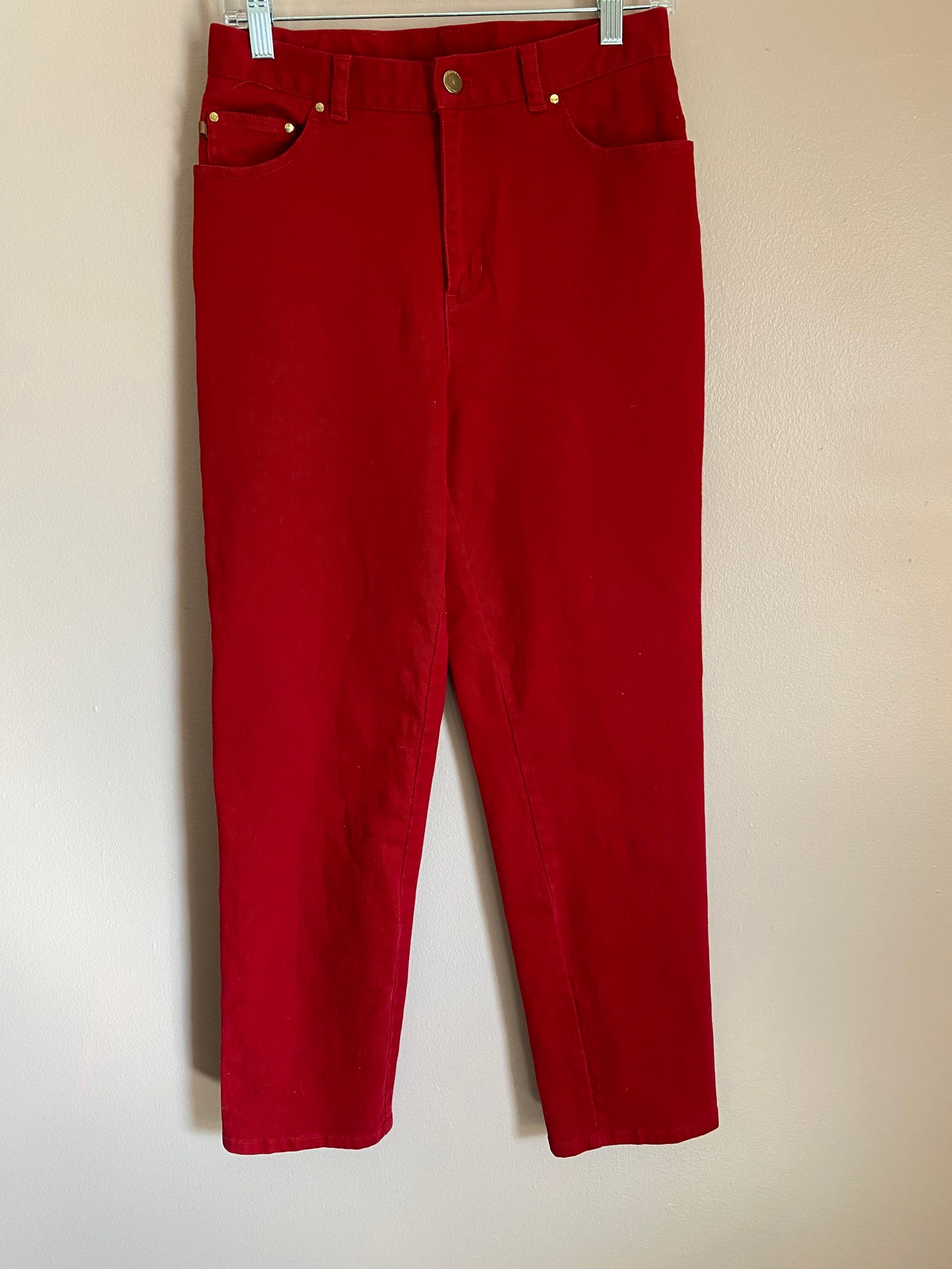 Red High Waisted Ralph Lauren Straight Leg Jeans womens size | Etsy