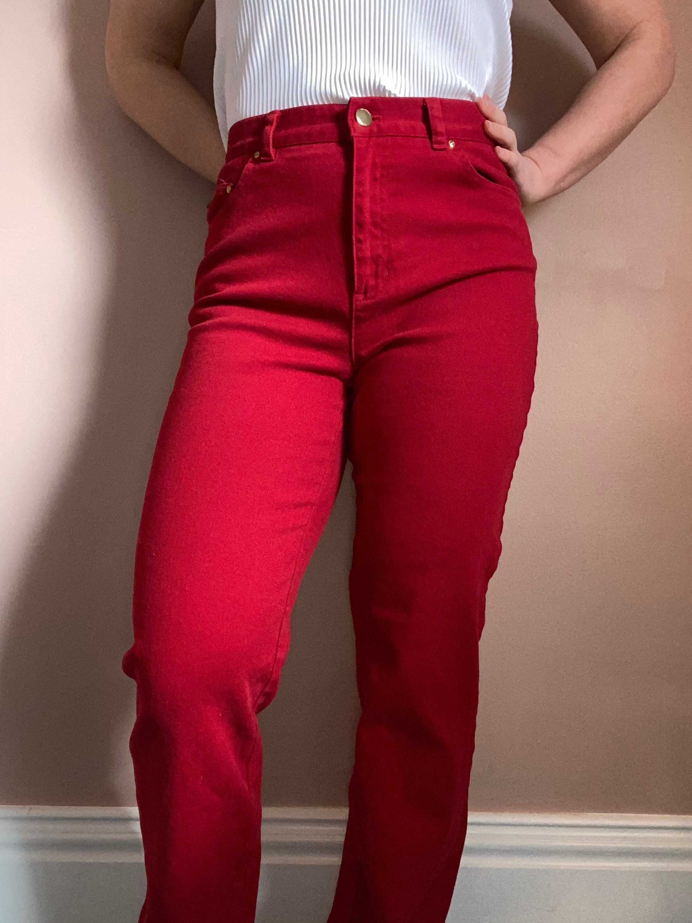 red straight leg pants