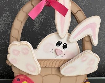 Easter Bunny with Basket, Wood, Rabbit, Painted, Home decoration, Easter decoration, Spring Decor, wood bunny, easter egg, easter basket