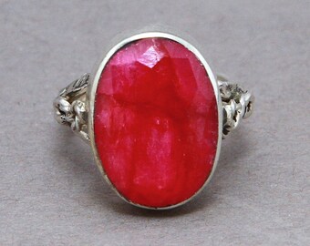 Ruby Oval Infinity Sterling Silver Ring US 6