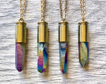 Crystal Pav\u00e9 titanium necklace gifts for her fashion jewelry iridescent titanium quartz necklace
