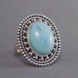 Larimar Oval Ornate Sterling Silver Ring US 6