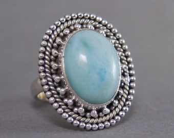 Larimar Oval Ornate Sterling Silver Ring US 6