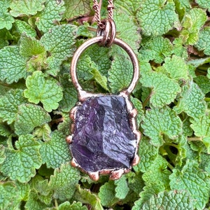 Raw Amethyst Freeform Natural Earthly Beauty Antiqued Copper Pendant Necklace Electroformed Artisan Jewelry