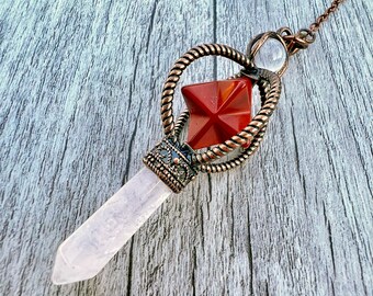 Jaspe rojo Merkaba Estrella Péndulo de cobre Adivinación Radiestesia Curación Conexión espiritual Orientación Insight