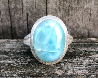 Larimar Oval Classic Sterling Silver Ring US 8.5