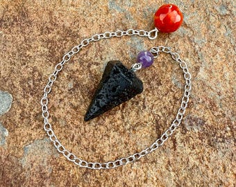 Mini péndulo Vogel de piedra de lava, amatista y ágata de vena de dragón, adivinación, radiestesia, sanación, conexión espiritual, guía, comprensión