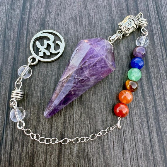 Amethyst 12-sided Faceted Pendulum With Buddha Chakra Chain 