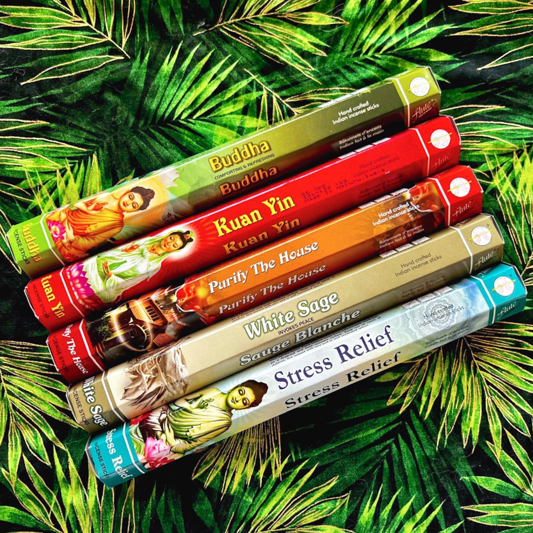 5 Pack Assorted FLUTE Incense Sticks - Buddha Kuan Yin Purify the