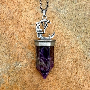 Ametist Moon Rider Lady Moon Goddess Antiqued Silver Crystal Point Halsband