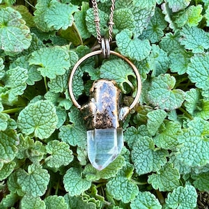 Clear Quartz Terminated Point Antiqued Copper Pendant Necklace Electroformed Artisan Jewelry