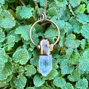 Clear Quartz Terminated Point Antiqued Copper Pendant Necklace Electroformed Artisan Jewelry