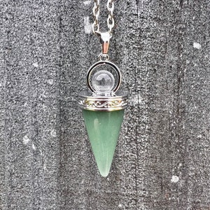 Green Aventurine Cone Wand Pendulum Pendant Double Duty Necklace Divination Dowsing Healing Spiritual Connection Guidance Insight
