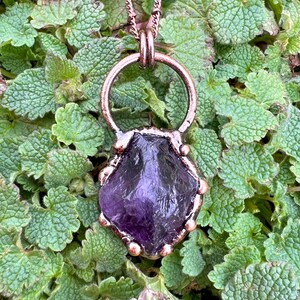 Raw Amethyst Freeform Natural Earthly Beauty Antiqued Copper Pendant Necklace Electroformed Artisan Jewelry